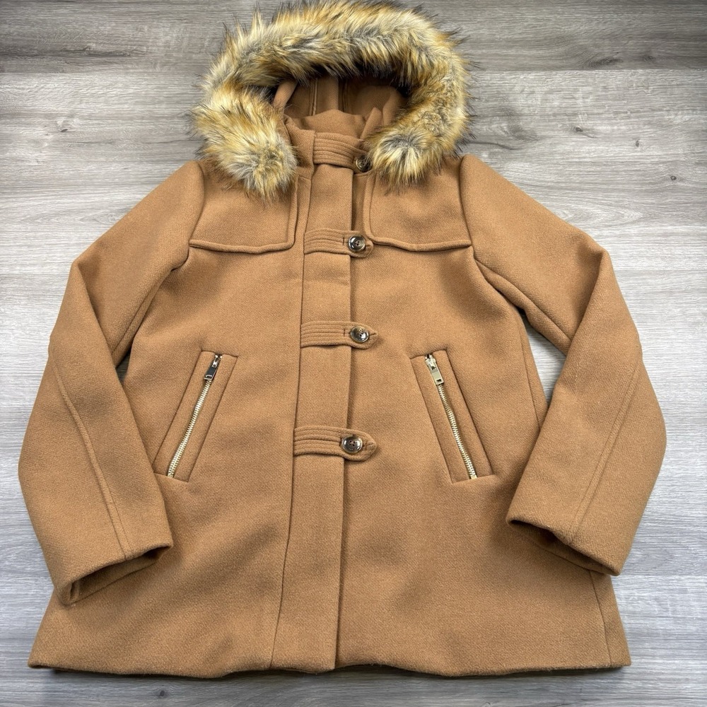 Altar'd State Pea Coat Womens Size XS Hood W/ Detachable Lined Faux Fur Brown